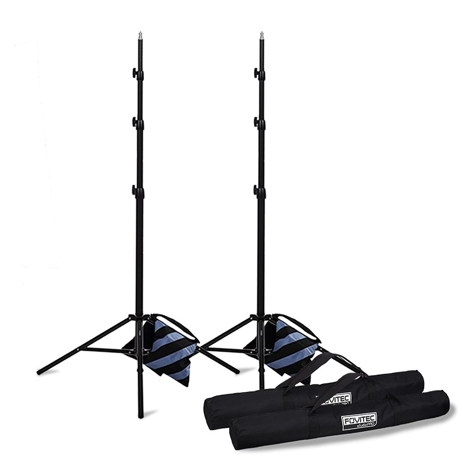 1x 98 Photography /& Video Light Stand Kit - Bags /& Sandbags Included Spring Cushioned Fovitec for Lights, Reflectors, Modifiers Ergonomic Knobs Collapsible